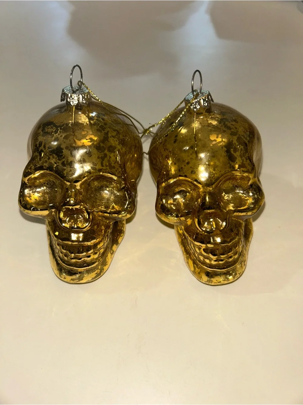 Gold Faux Mercury Glass Skull Ornaments Skeleton Christmas